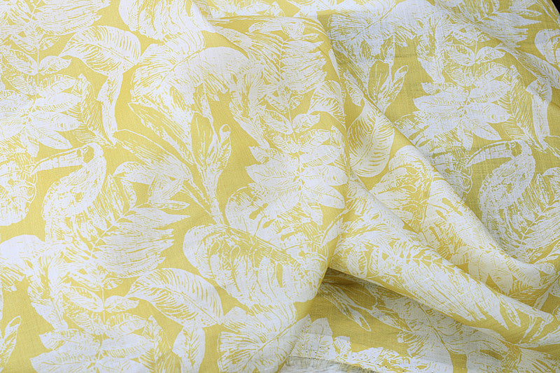 Yellow Botanical printed 42-count ramie fabric #Color_Yellow Botanical