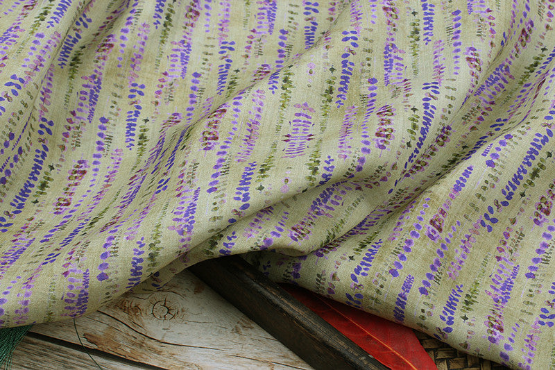 Purple Sprigs printed 42-count ramie fabric #Color_Purple Sprigs