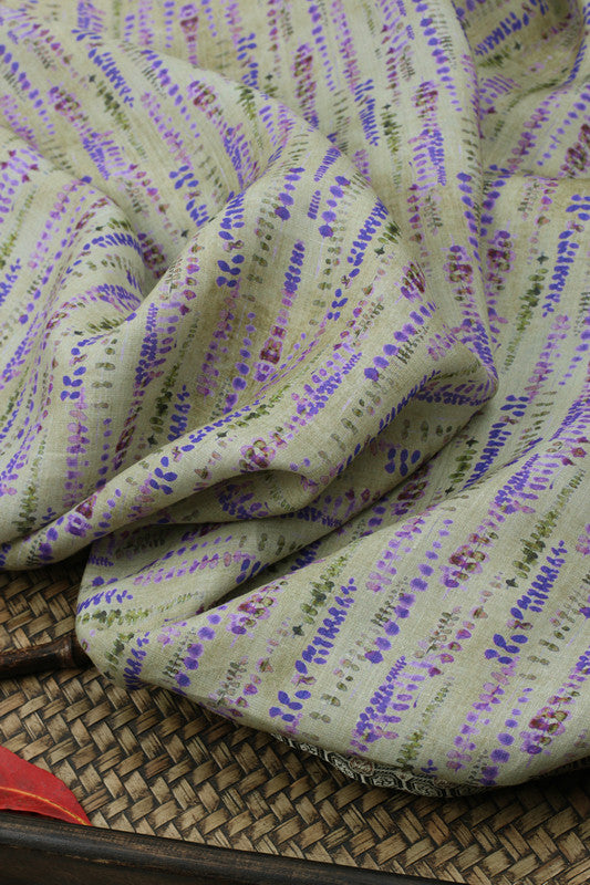 Purple Sprigs printed 42-count ramie fabric #Color_Purple Sprigs