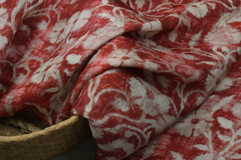 Red Vintage Floral printed 42-count ramie fabric #Color_Red Vintage Floral