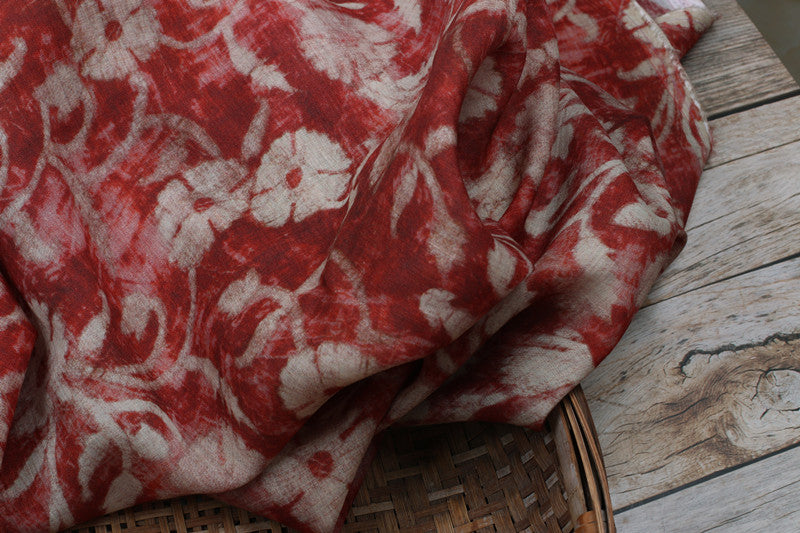 Red Vintage Floral printed 42-count ramie fabric #Color_Red Vintage Floral