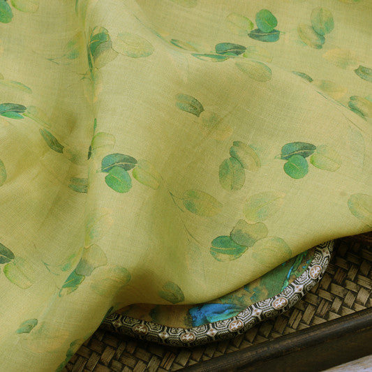 Yellow Fruit Leaves printed 42-count ramie fabric #Color_Yellow Fruit Leaves