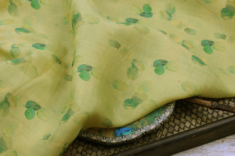 Yellow Fruit Leaves printed 42-count ramie fabric #Color_Yellow Fruit Leaves