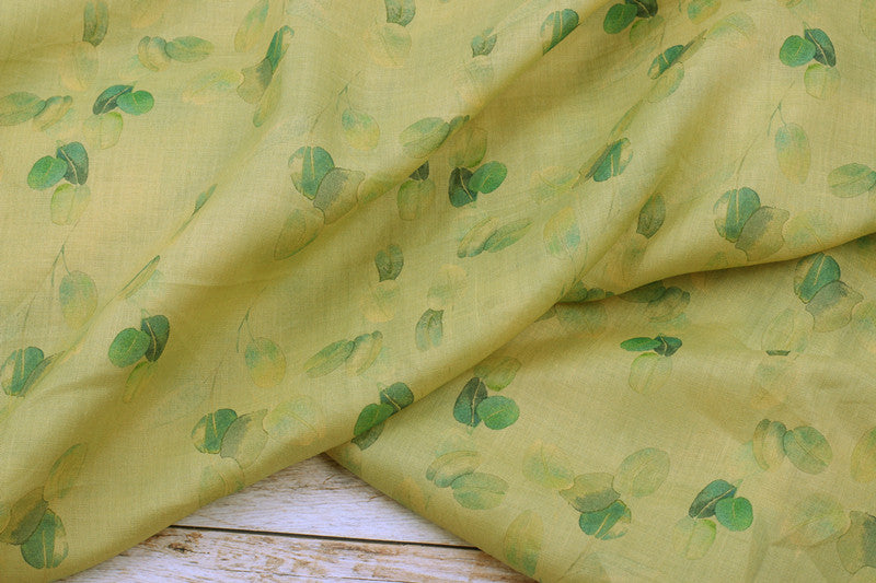 Yellow Fruit Leaves printed 42-count ramie fabric #Color_Yellow Fruit Leaves