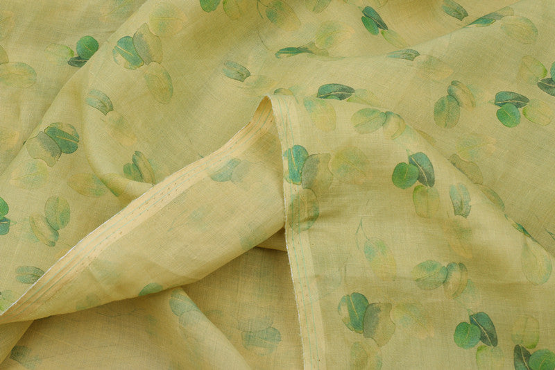 Yellow Fruit Leaves printed 42-count ramie fabric #Color_Yellow Fruit Leaves