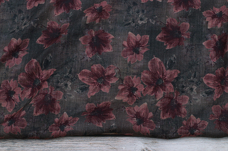 Grey Plum Floral printed 42-count ramie fabric #Color_Grey Plum Floral