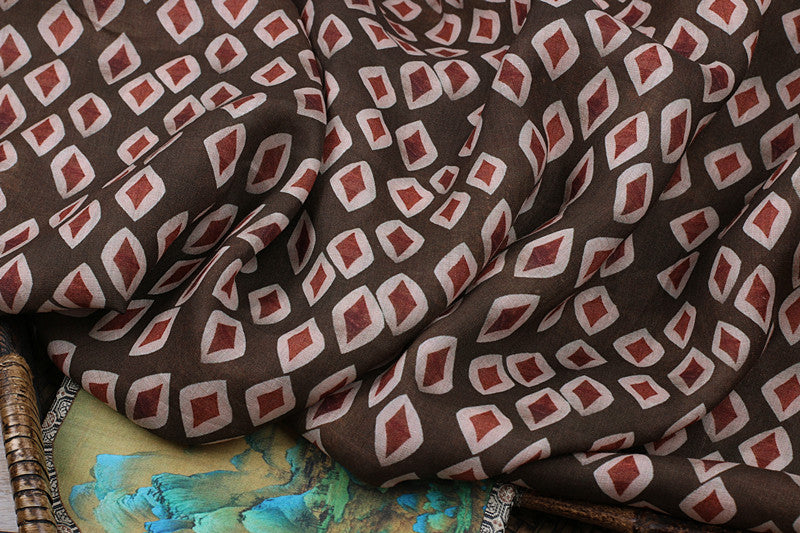 Coffee Geometric printed 42-count ramie fabric #Color_Coffee Geometric