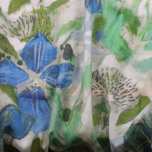 Blue Green Floral printed 42-count ramie fabric #Color_Blue Green Floral