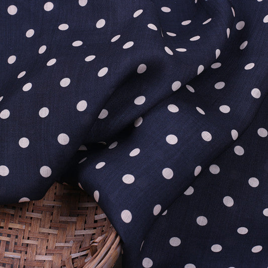 Navy Polka Dots printed 42-count ramie fabric #Color_Navy Polka Dots