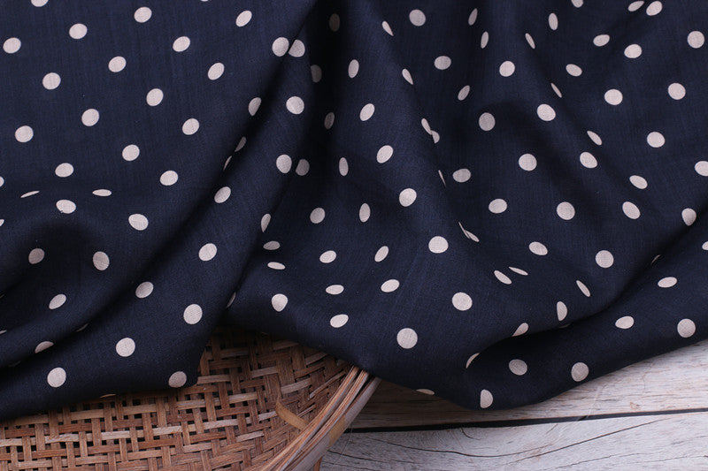 Navy Polka Dots printed 42-count ramie fabric #Color_Navy Polka Dots