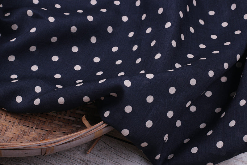 Navy Polka Dots printed 42-count ramie fabric #Color_Navy Polka Dots