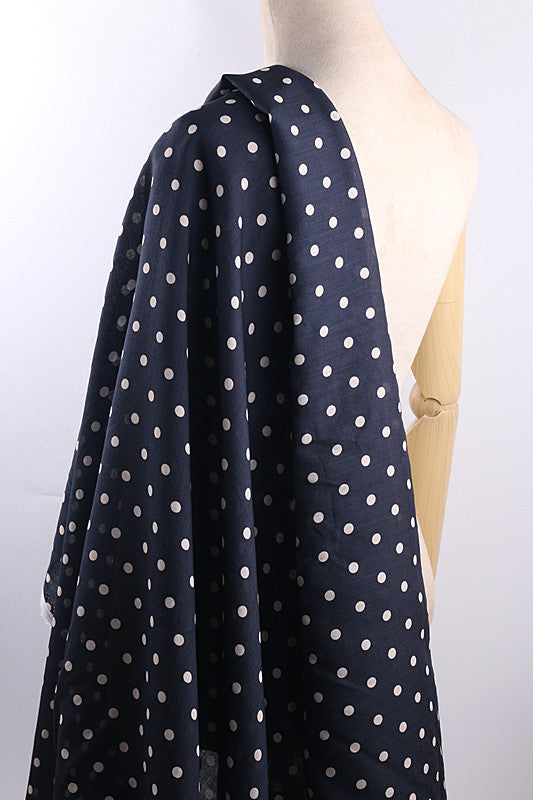 Navy Polka Dots printed 42-count ramie fabric #Color_Navy Polka Dots