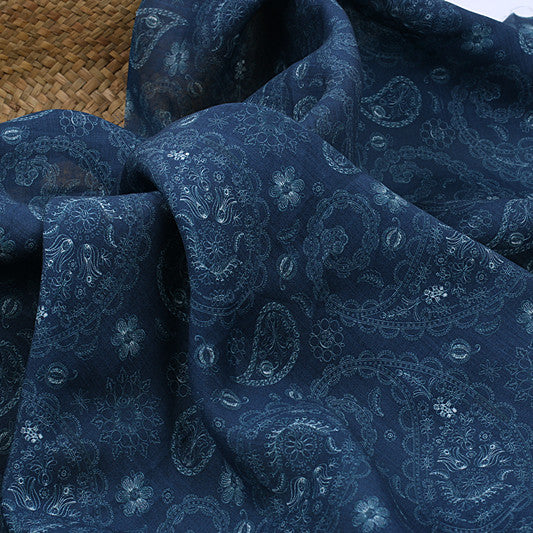 Indigo Paisley printed 42-count ramie fabric #Color_Indigo Paisley