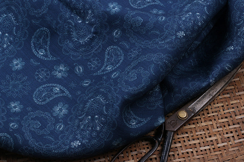 Indigo Paisley printed 42-count ramie fabric #Color_Indigo Paisley