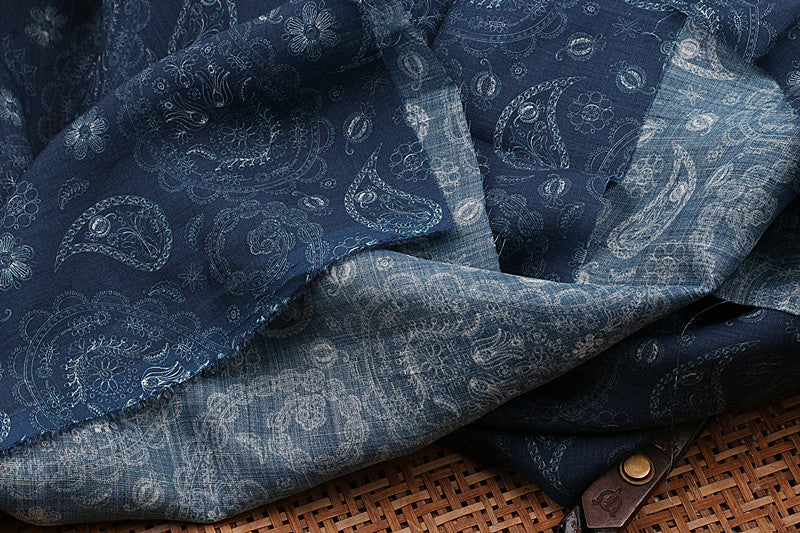 Indigo Paisley printed 42-count ramie fabric #Color_Indigo Paisley