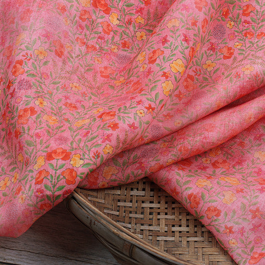 Coral Meadow printed 42-count ramie fabric #Color_Coral Meadow