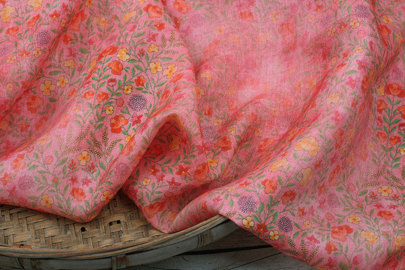 Coral Meadow printed 42-count ramie fabric #Color_Coral Meadow