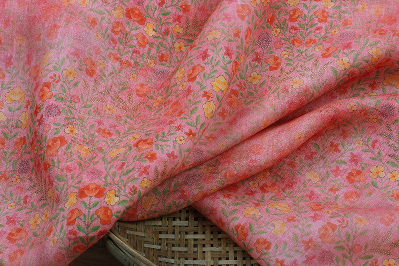 Coral Meadow printed 42-count ramie fabric #Color_Coral Meadow