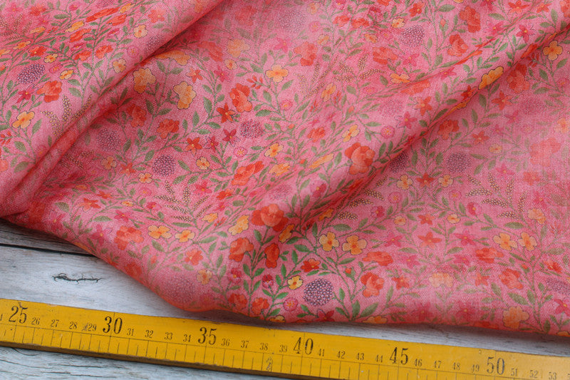 Coral Meadow printed 42-count ramie fabric #Color_Coral Meadow