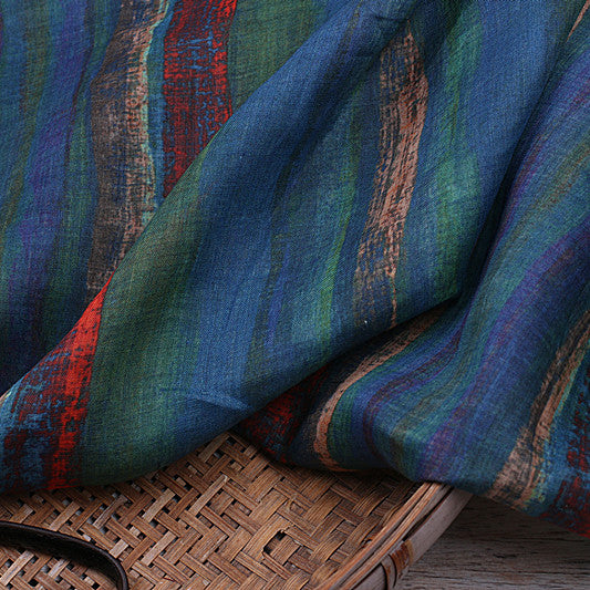 Indigo Rustic Stripes printed 42-count ramie fabric #Color_Indigo Rustic Stripes