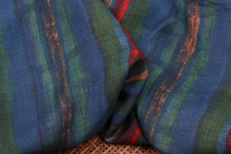 Indigo Rustic Stripes printed 42-count ramie fabric #Color_Indigo Rustic Stripes
