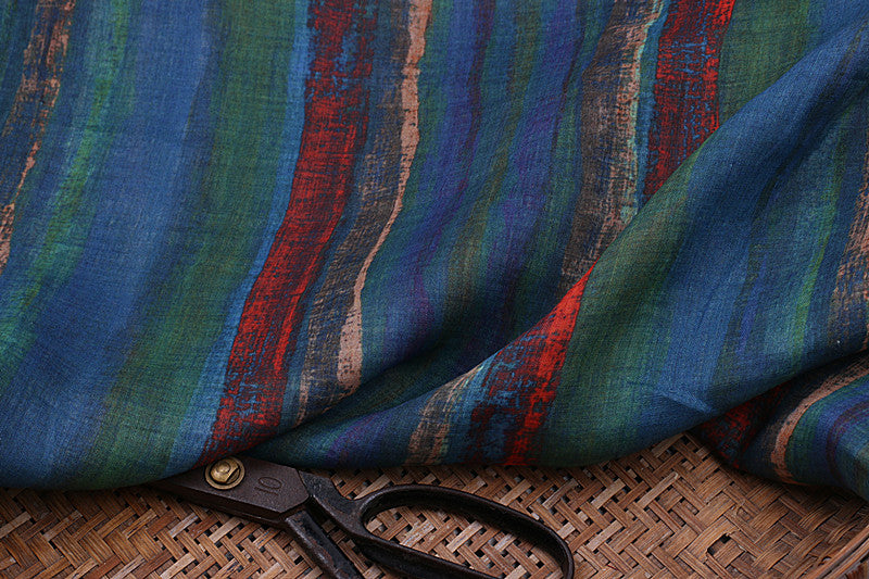 Indigo Rustic Stripes printed 42-count ramie fabric #Color_Indigo Rustic Stripes