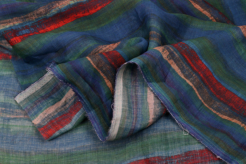 Indigo Rustic Stripes printed 42-count ramie fabric #Color_Indigo Rustic Stripes