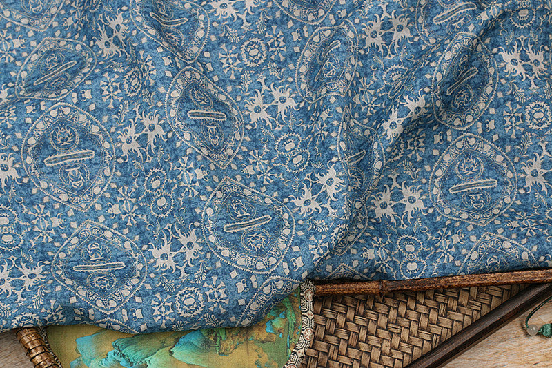 Blue Ornamental printed 42-count ramie fabric #Color_Blue Ornamental