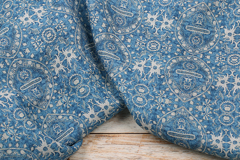 Blue Ornamental printed 42-count ramie fabric #Color_Blue Ornamental