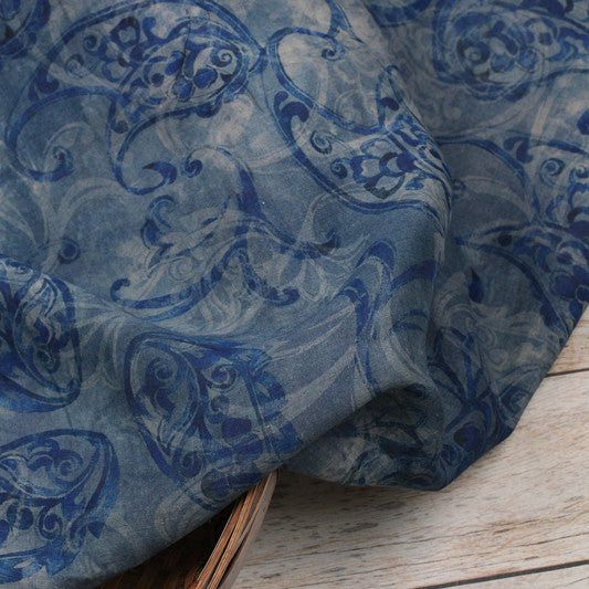 Pale Blue Scroll printed 42-count ramie fabric #Color_Pale Blue Scroll