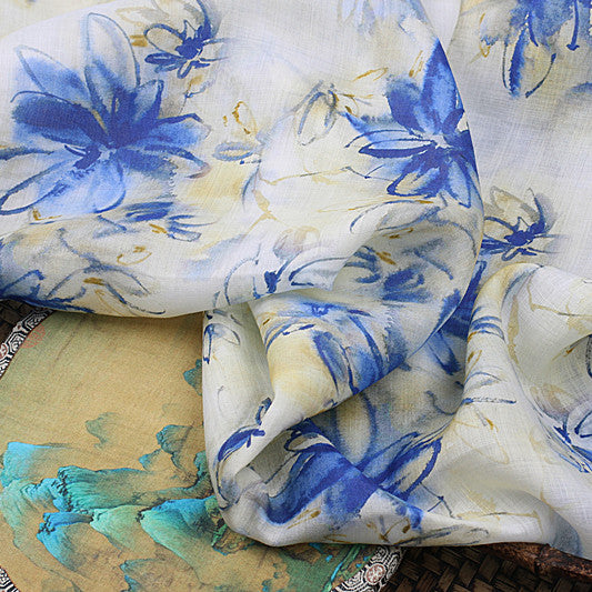 Blue Lily printed 42-count ramie fabric #Color_Blue Lily