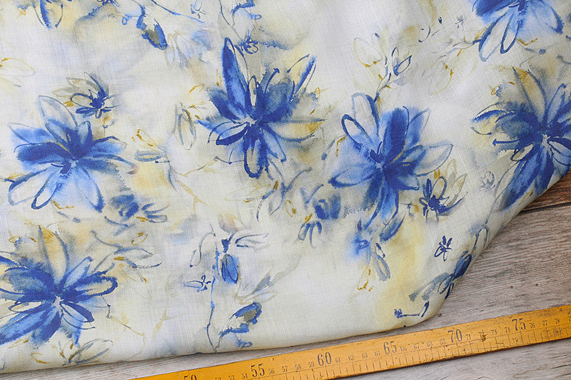 Blue Lily printed 42-count ramie fabric #Color_Blue Lily
