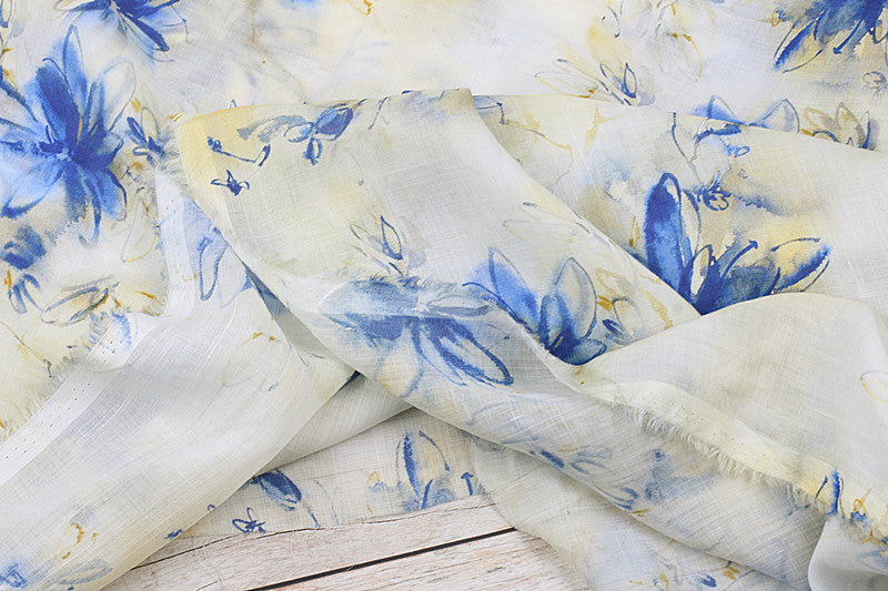Blue Lily printed 42-count ramie fabric #Color_Blue Lily
