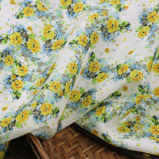 Yellow Daisy printed 42-count ramie fabric #Color_Yellow Daisy