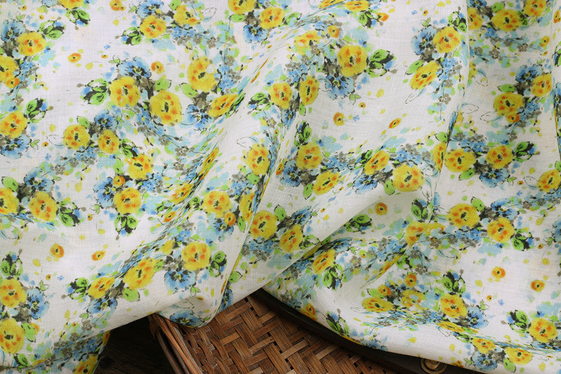 Yellow Daisy printed 42-count ramie fabric #Color_Yellow Daisy