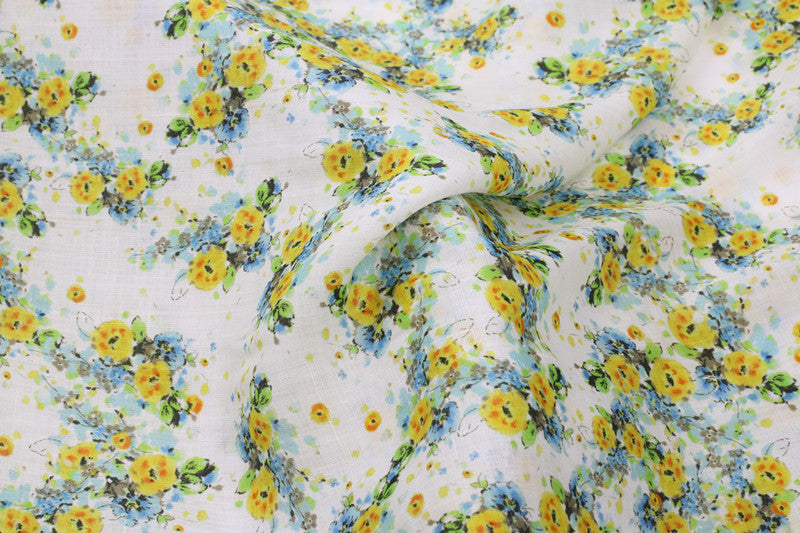 Yellow Daisy printed 42-count ramie fabric #Color_Yellow Daisy