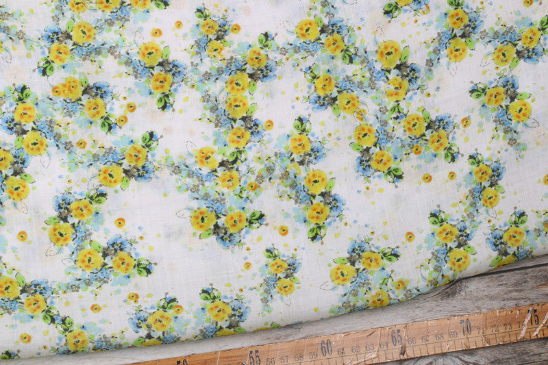 Yellow Daisy printed 42-count ramie fabric #Color_Yellow Daisy