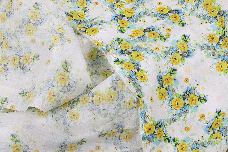 Yellow Daisy printed 42-count ramie fabric #Color_Yellow Daisy