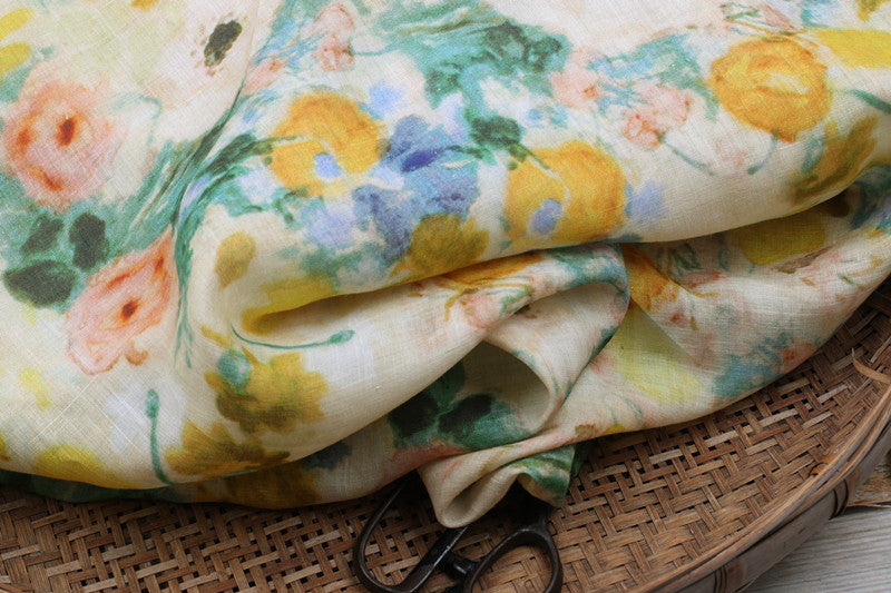 Pastel Watercolor printed 42-count ramie fabric #Color_Pastel Watercolor