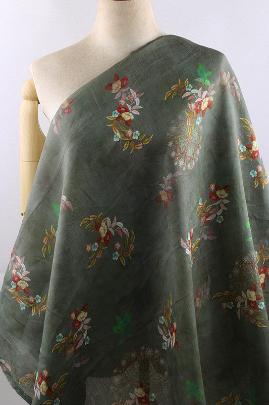 Green Chinese Floral printed 42-count ramie fabric #Color_Green Chinese Floral