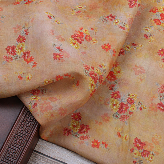 Peach Floral printed 42-count ramie fabric #Color_Peach Floral