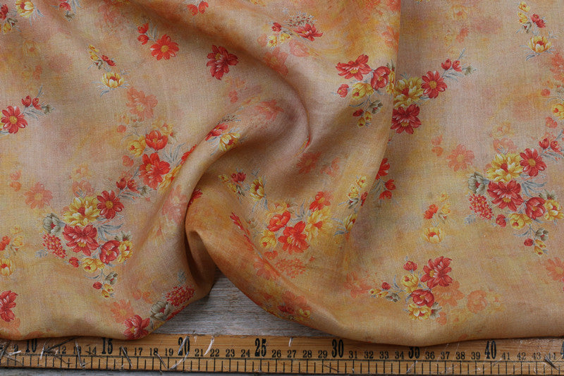 Peach Floral printed 42-count ramie fabric #Color_Peach Floral