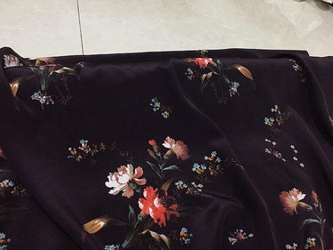 SZSEKA - 16 Momme Deep Coffee Base Color Digital Print Wide Silk Double Georgette Fabric - 140cm wide by the Yard