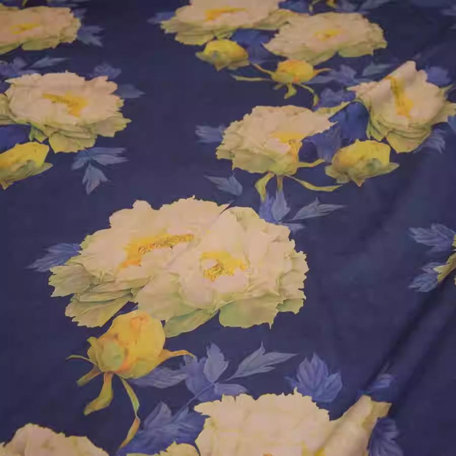 XLSSDMDH - PIZI mud silk satin fabric, 60 Momme digital print peony, 120cm wide by the Yard