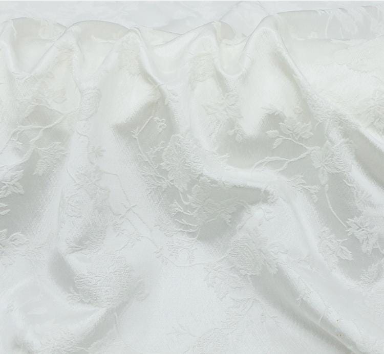 SIMOBS - 43 Momme Flowers Jacquard Mulberry Silk Wool Cotton Blend Silk Fabric - 135cm wide by the Yard