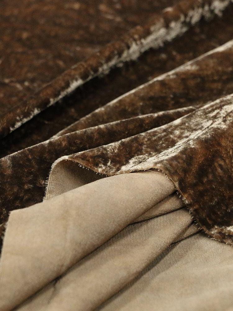 TUOHE -  Handmade Plant-dyed Camel Brown Niche Silk Velvet Fabric - 125cm wide by the Yard