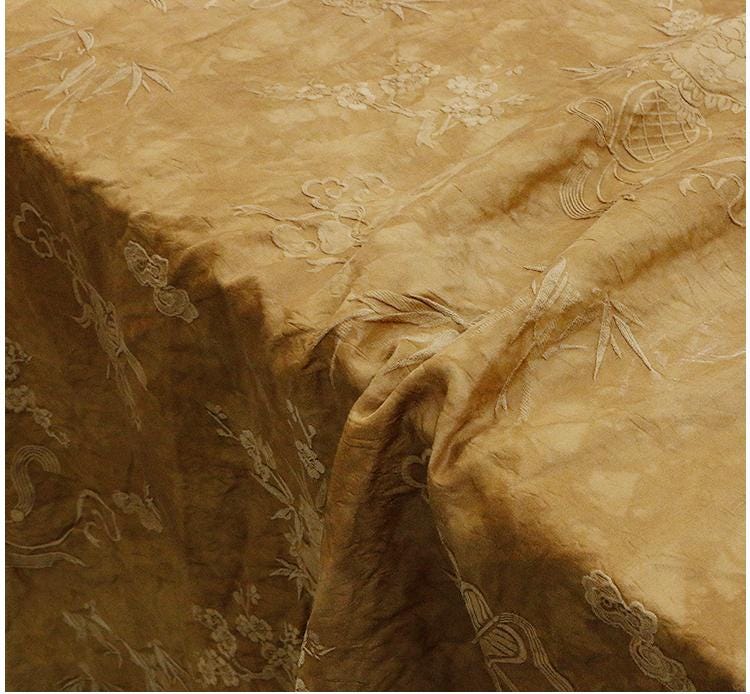 BABTUN - 33 Momme Vintage Plant Jacquard Silk-Wool Blend Fabric  - 135cm wide by the Yard