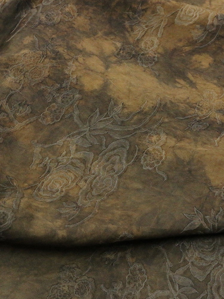 YUNS - Handmade  Jacquard Gambiered Ganton Tussah Silk Fabric - 130cm by the Yard