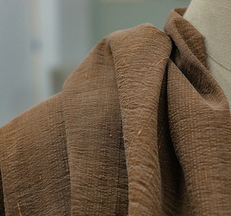 JILICHOU - 27 Momme  Handmade Gambiered Ganton Tussah Mud Silk Fabric - 130cm wide by the Yard