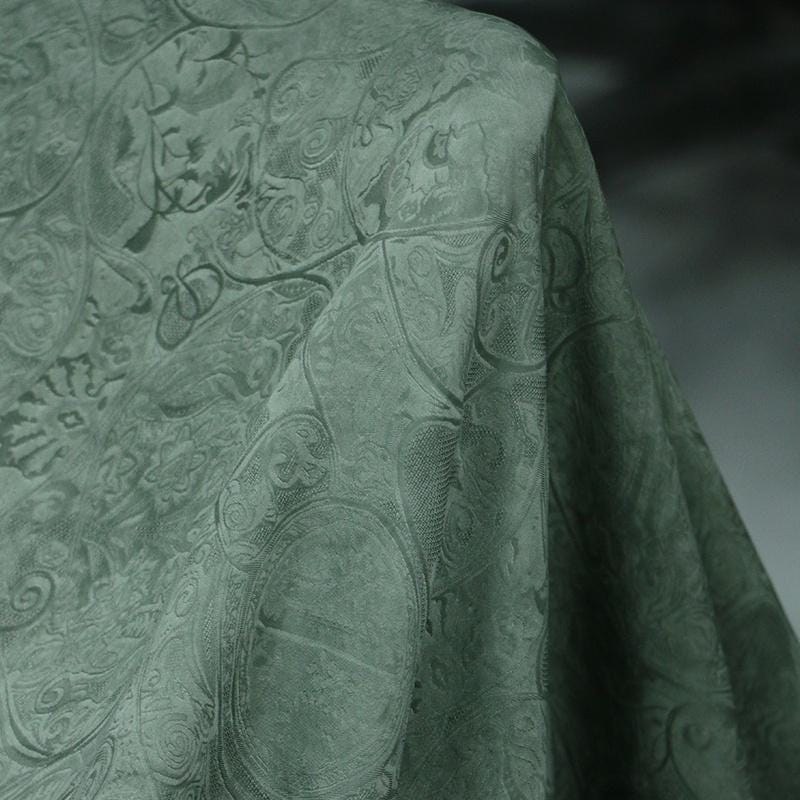 DIRHLV - 19 Momme Vintage Style Dirty Dyed Gray Green Stretchy Jacquard Sangbo Satin Silk Fabric - 130cm wide by the Yard